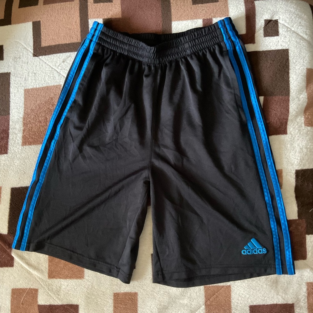 Adidas Black and Blue Athletic Shorts with Elastic Waistband